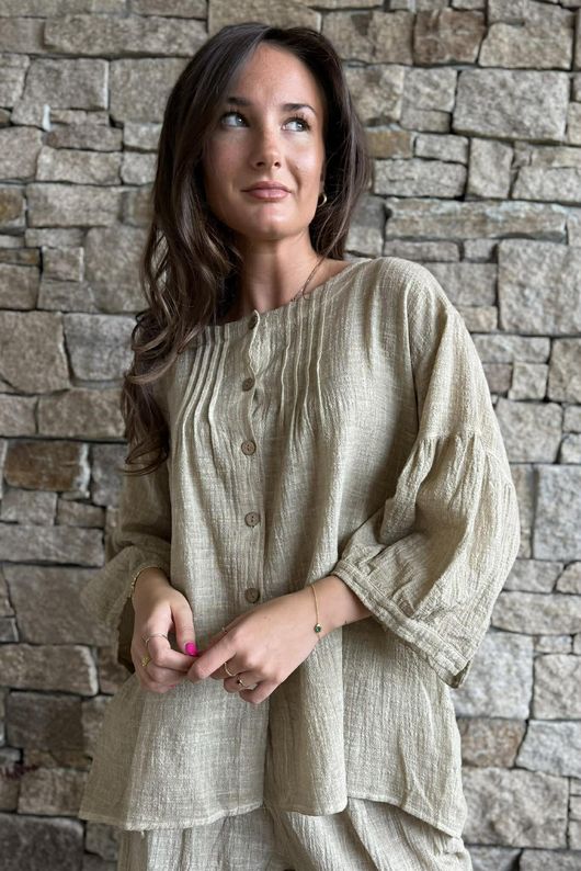 Loom & Thread Pin Tuck Blouse Washed Oat /40=